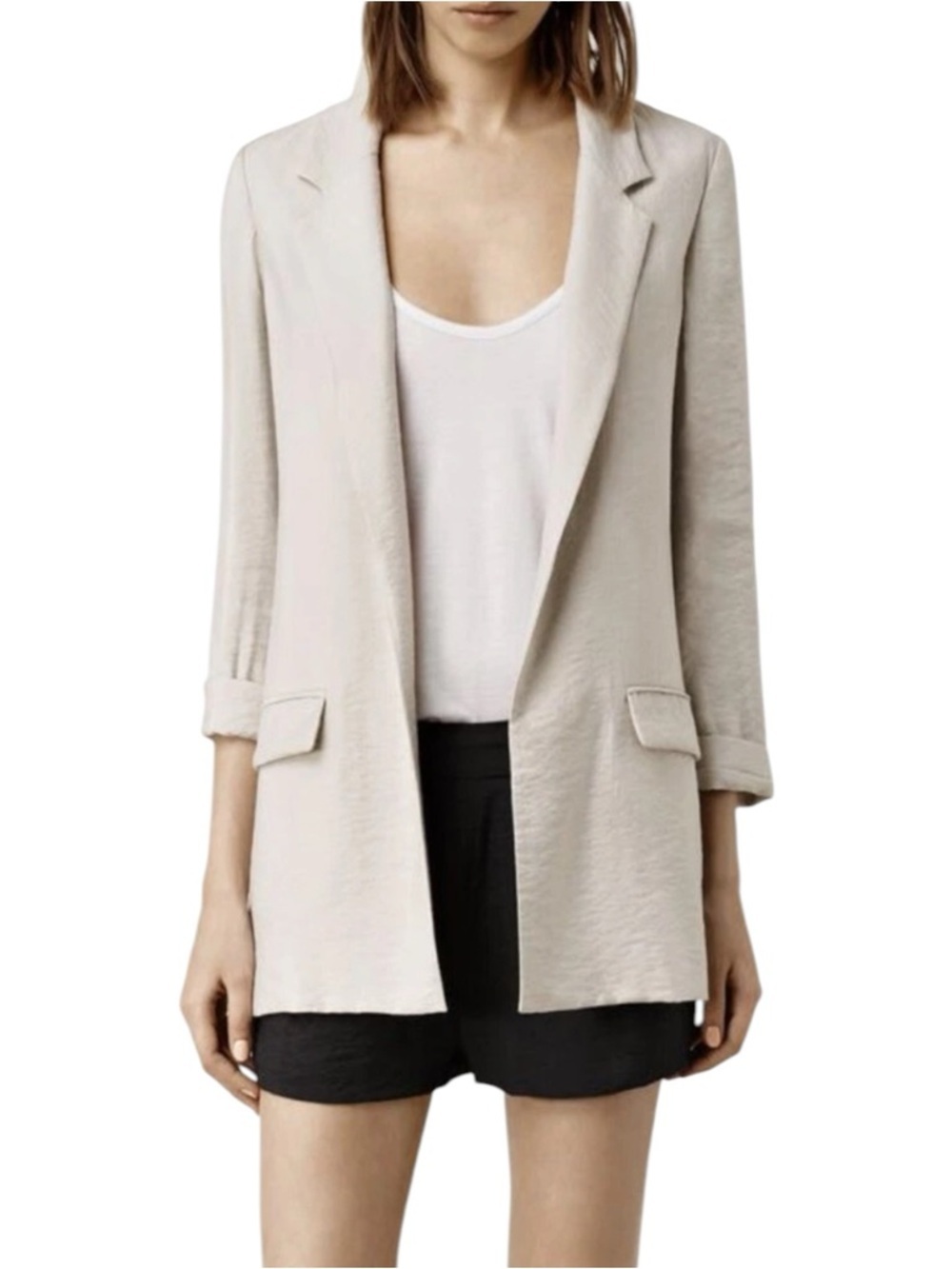 AllSaints Obel Blazer Oyster White Tailored Open Front Size US 2